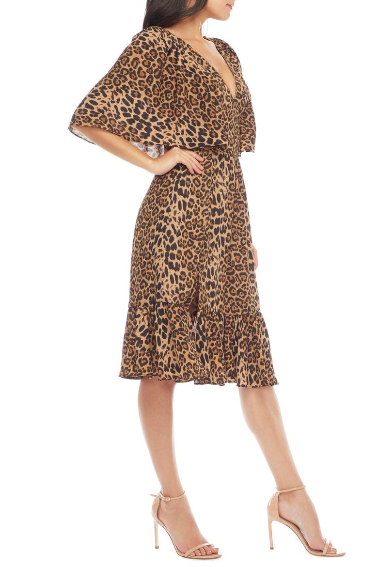 Francesca Leopard Flutter Cape Sleeve Dress, Alternate, color, TAUPE LEOPARD MULTI