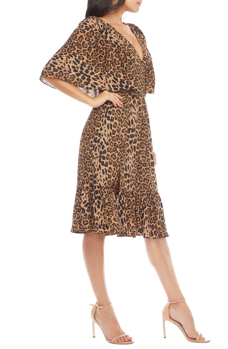 Dress the Population Francesca Leopard Flutter Cape Sleeve Dress, Alternate, color, 