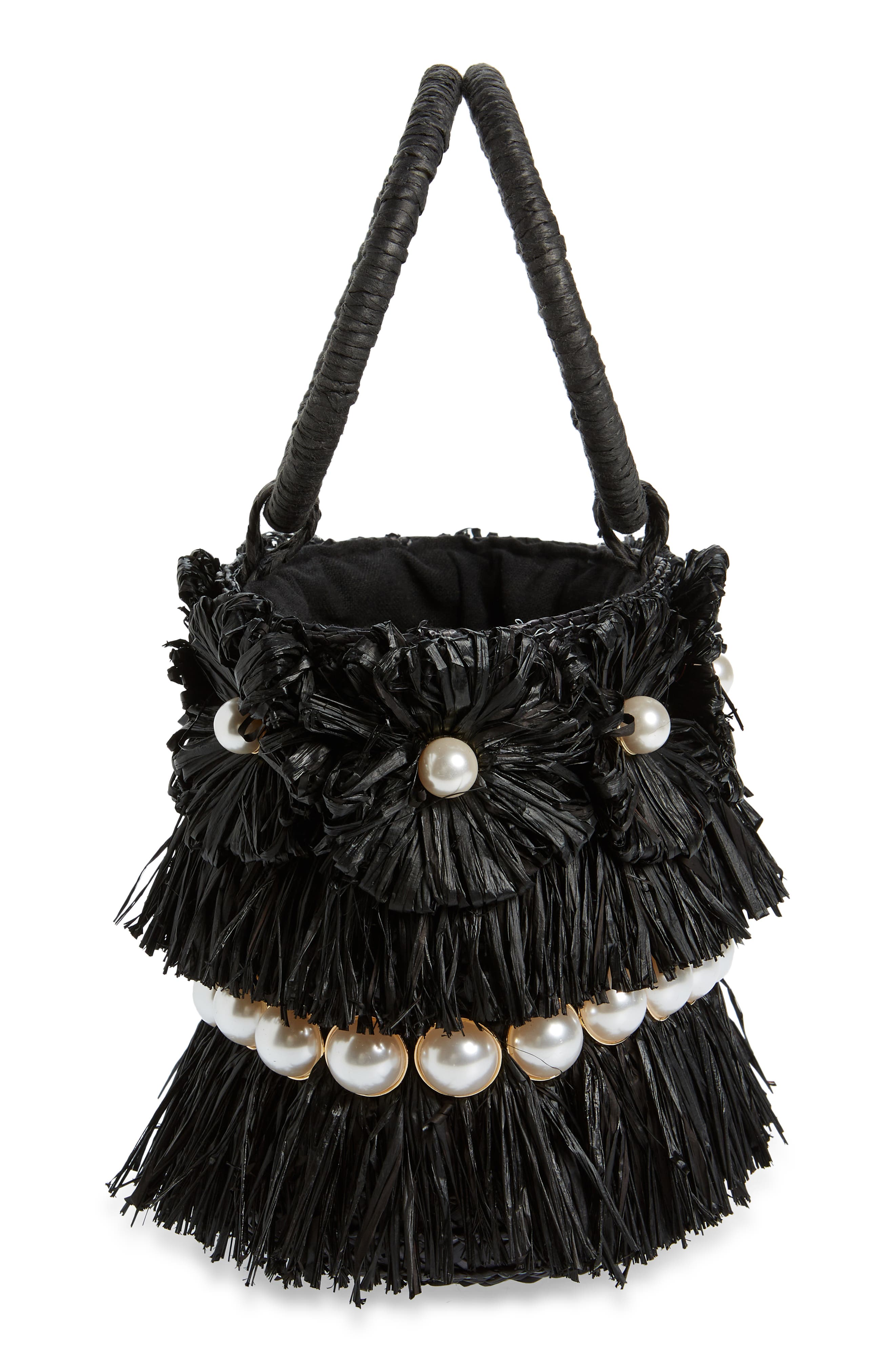 BTB Los Angeles Liv Floral Straw Bucket Bag, Alternate, color, 