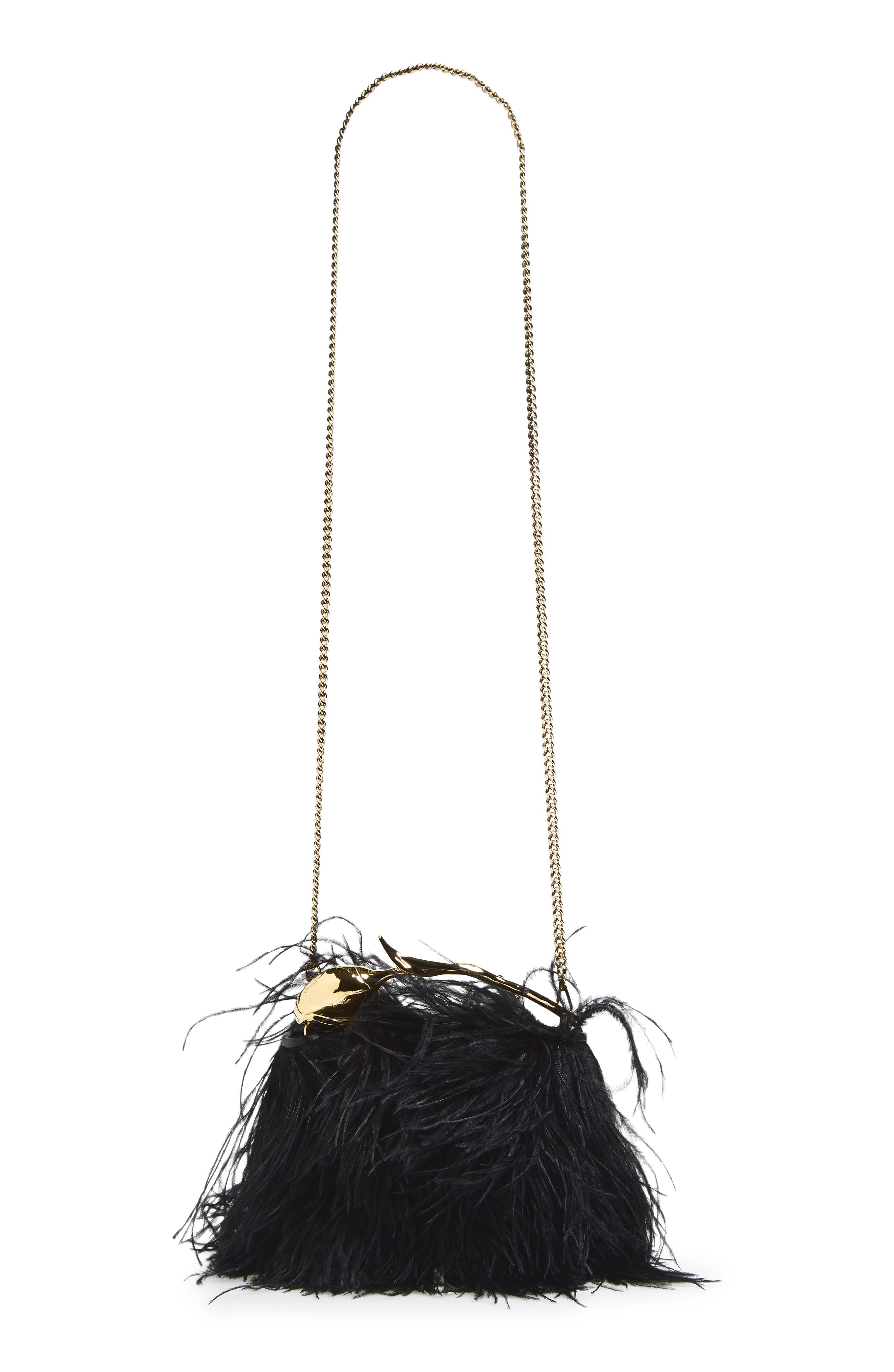 Mini Bloom Feather Bag, Alternate, color, BLACK