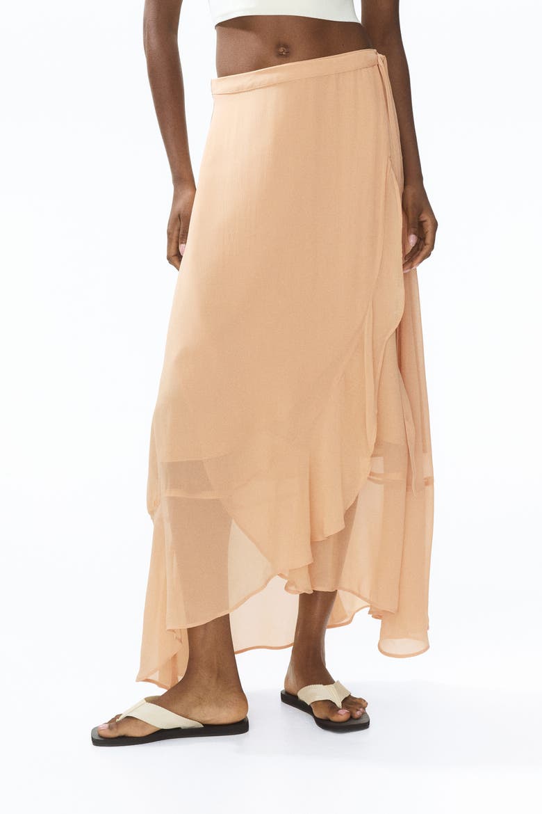 Flounced Wrap Skirt, Alternate, color, Light dusty orange
