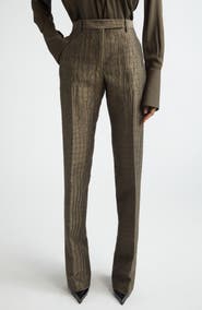 TOM FORD Crocodile Jacquard Linen & Silk Blend Straight Leg Pants