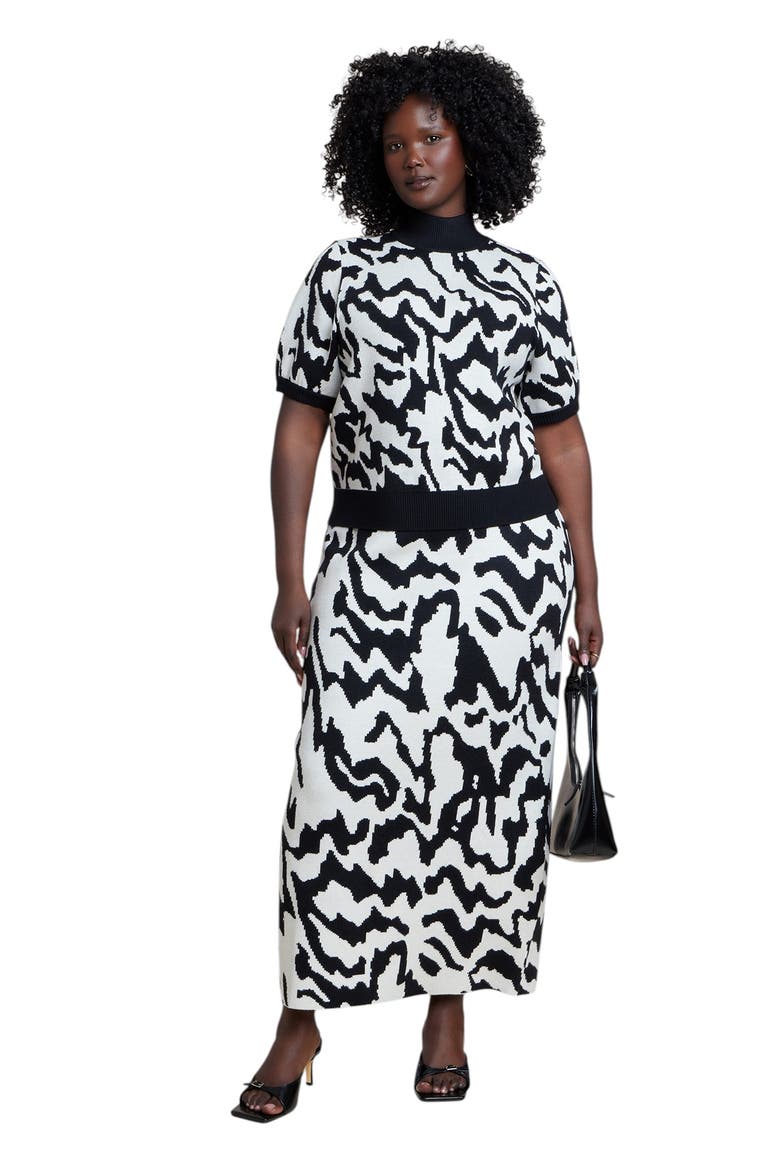 Intarsia Sweater Maxi Skirt, Alternate, color, WAVES