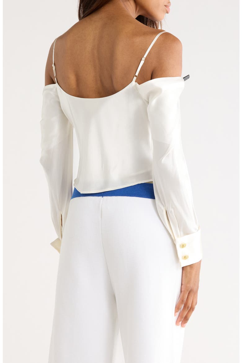 Cavallo Cold Shoulder Long Sleeve Silk Crop Top, Alternate, color, IVORY