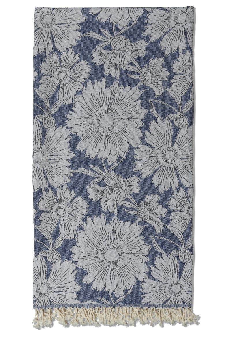Garden Flower Organic Cotton Medium Weight Throw Blanket, Alternate, color, Navy
