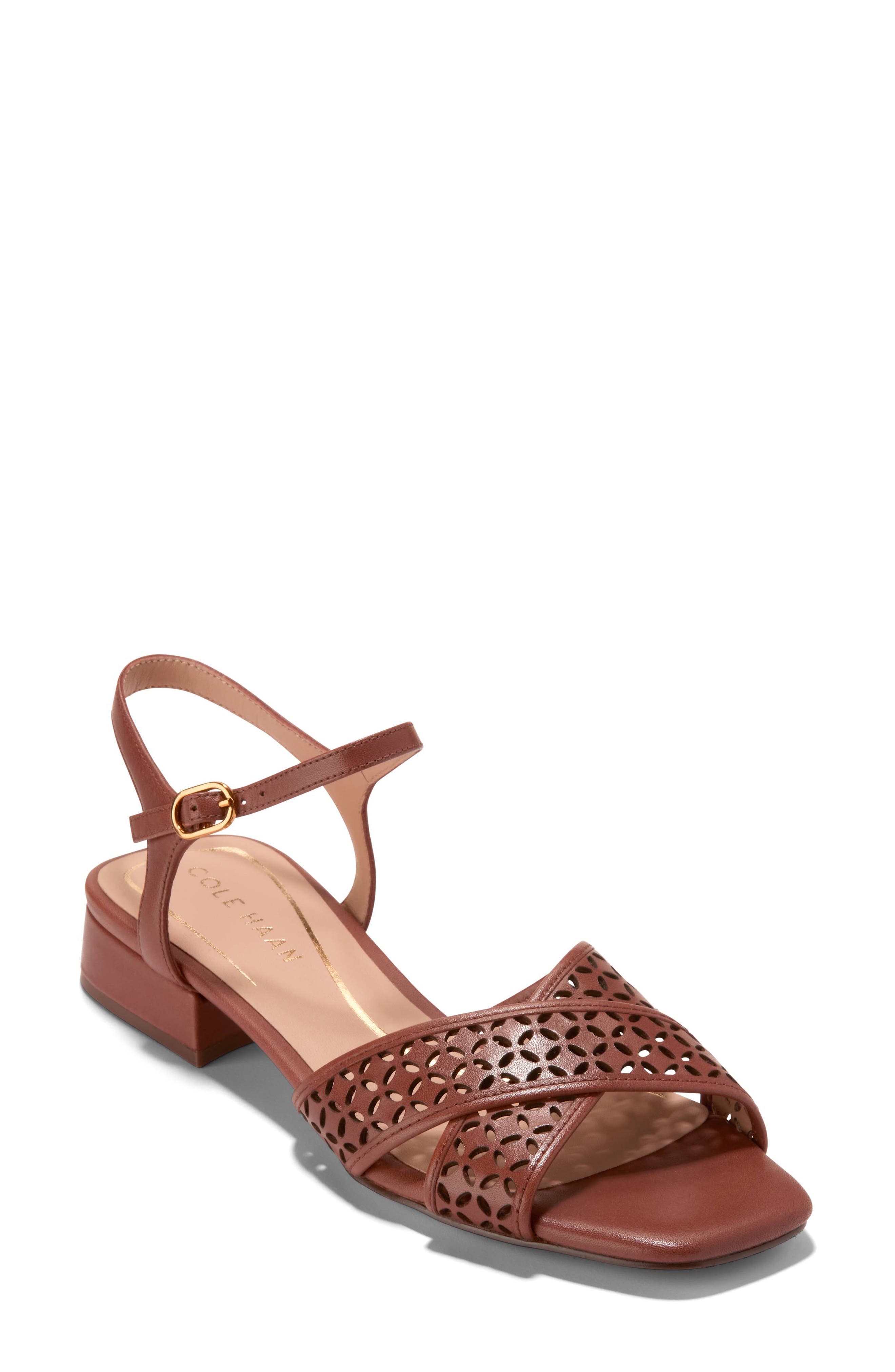 Patie Sandal, Main, color, DARK CUOIO PERFORATED LEATHER