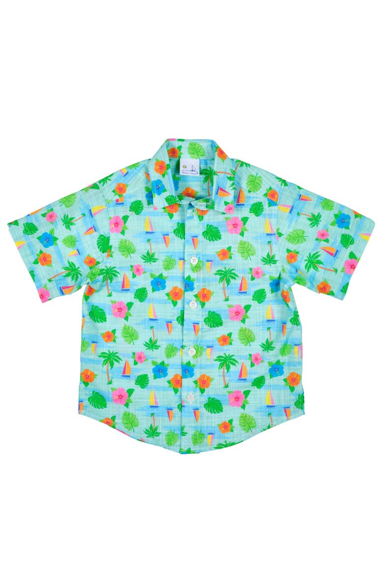 Printed Linen-Look Camp Shirt, Main, color, Blue/White