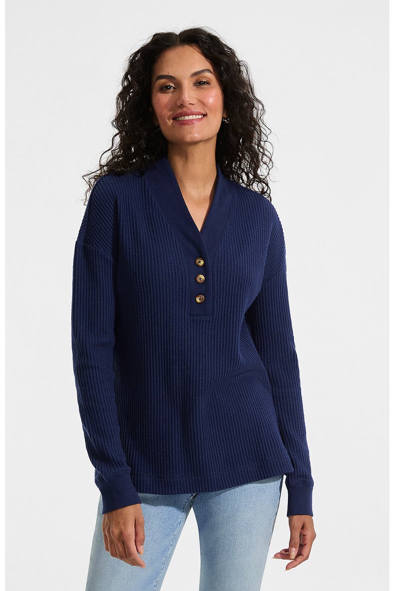 Long Sleeve Waffle Shawl Collar Henley, Main, color, Deep Sea Navy