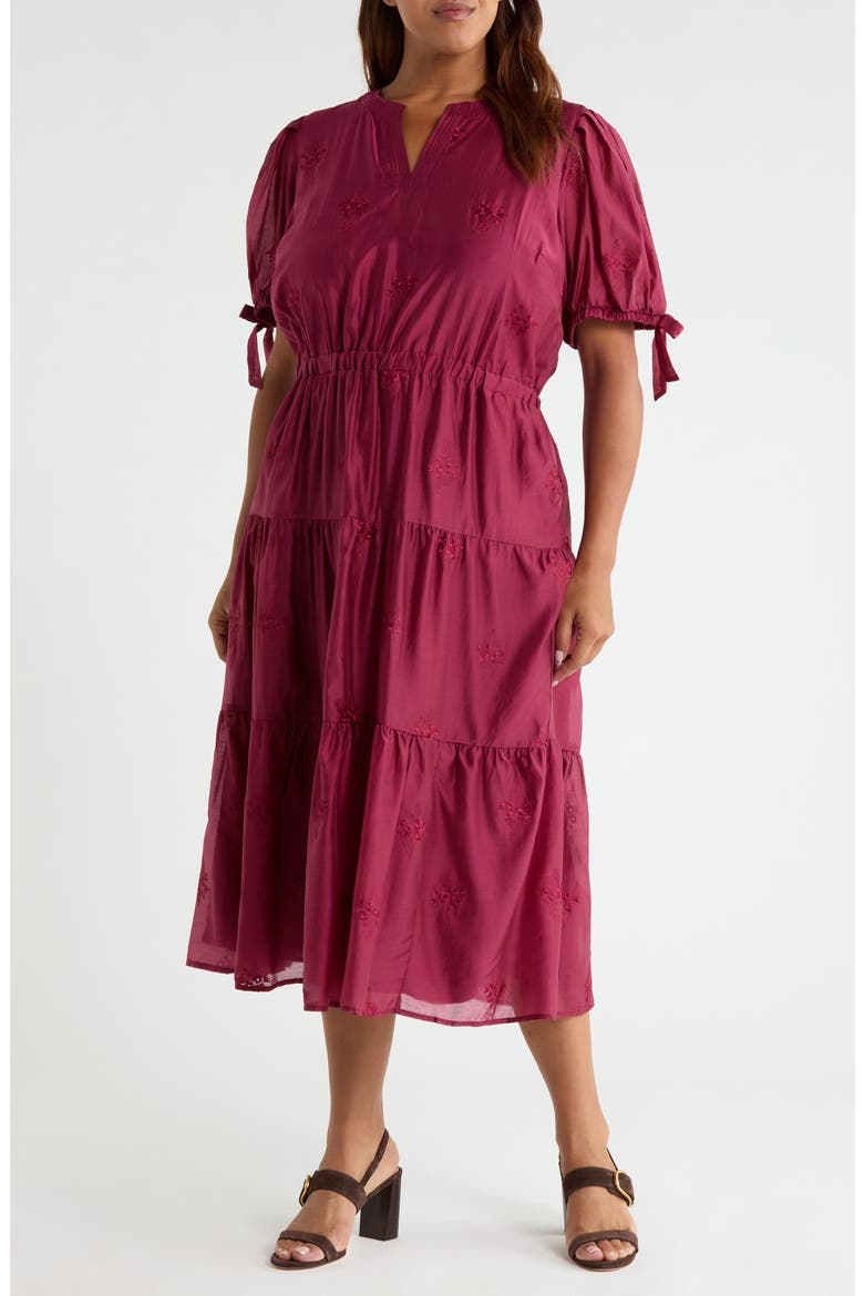 Balloon Sleeve Split Neck A-Line Maxi Dress, Alternate, color, VIVID PLUM