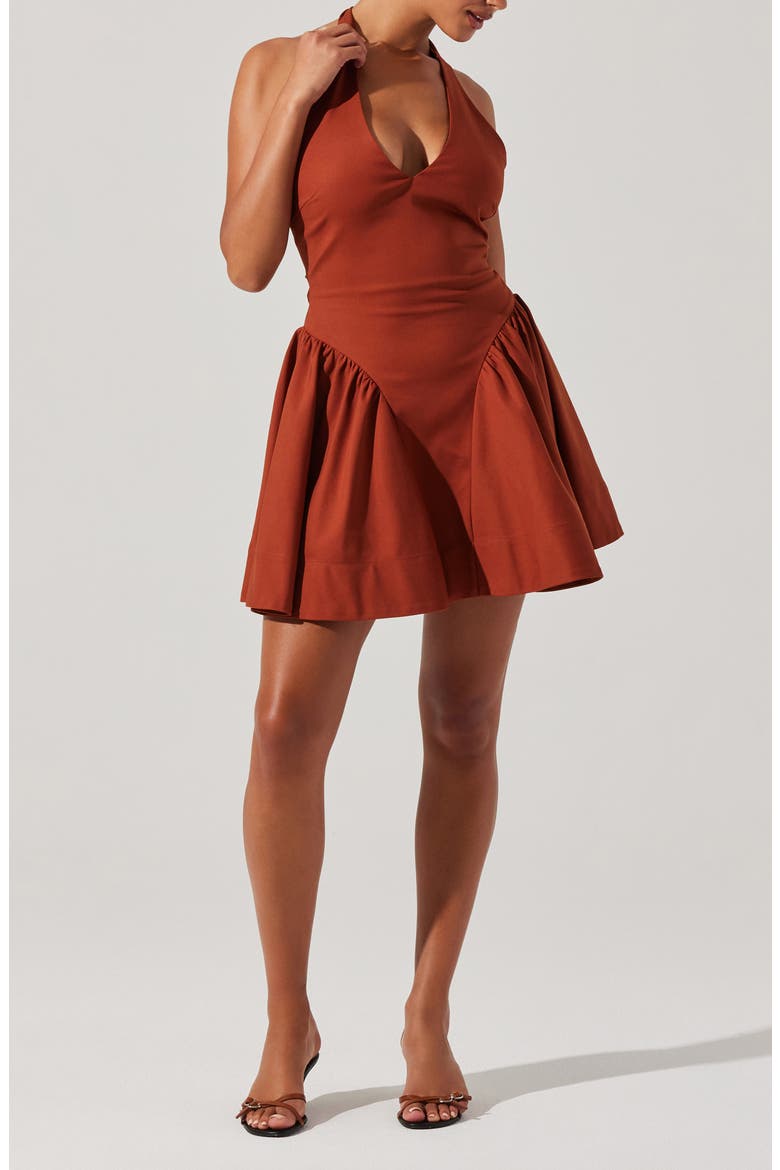 Meana Cotton Blend Halter Minidress, Alternate, color, BROWN