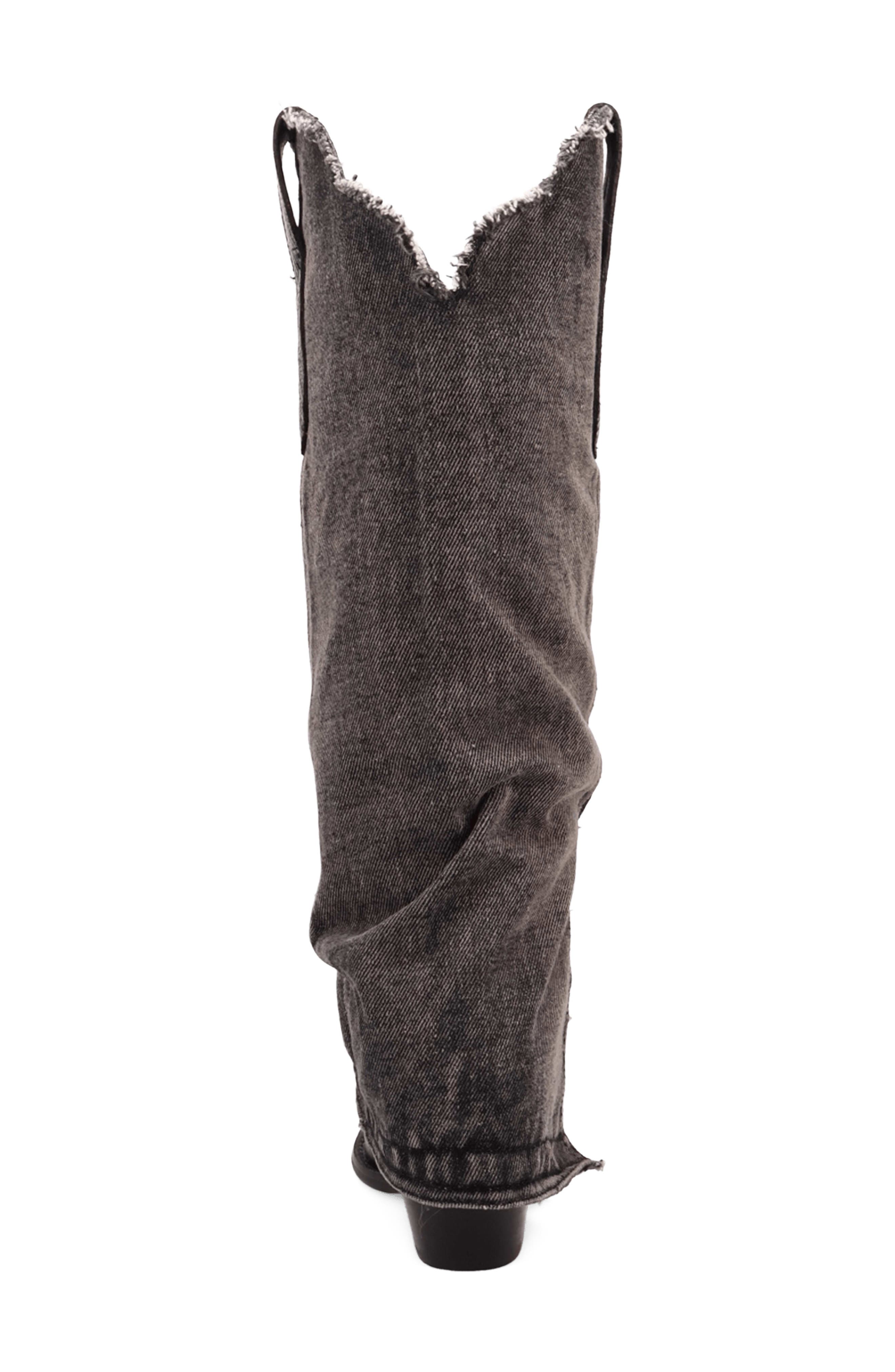 Dingo Knee High Denim & Snakeskin Embossed Western Boot, Alternate, color, Black