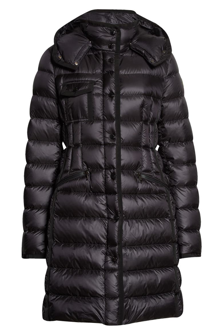 Hermine Grosgrain Trim Quilted Down Puffer Coat, Alternate, color, BLACK/ BLACK