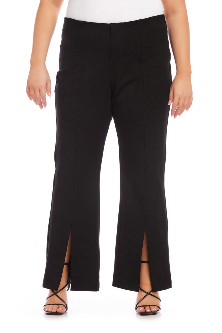 Front Slit Stretch Twill Bootcut Pants, Main, color, BLACK