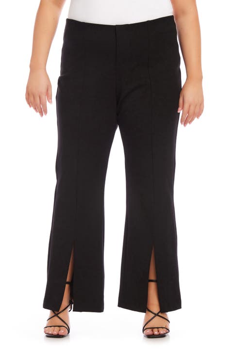 Front Slit Stretch Twill Bootcut Pants (Plus)