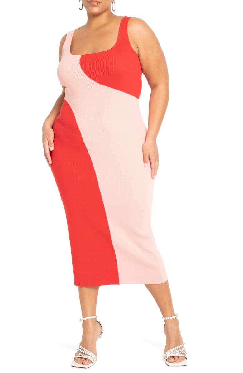 ELOQUII Colorblock Sleeveless Sweater Dress, Main, color,