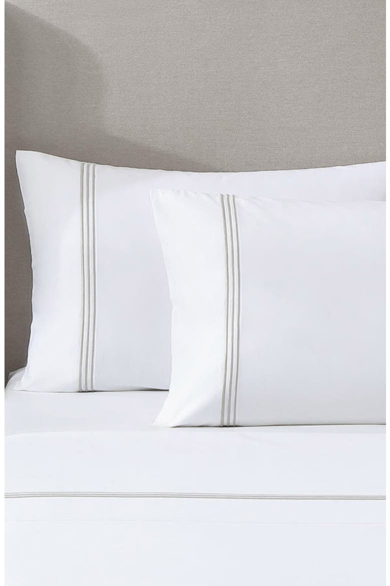 Egyptian Cotton Sateen Bratta Embroidery Triple Luxe Sateen 4-Piece Sheet Set, Main, color, NICKEL
