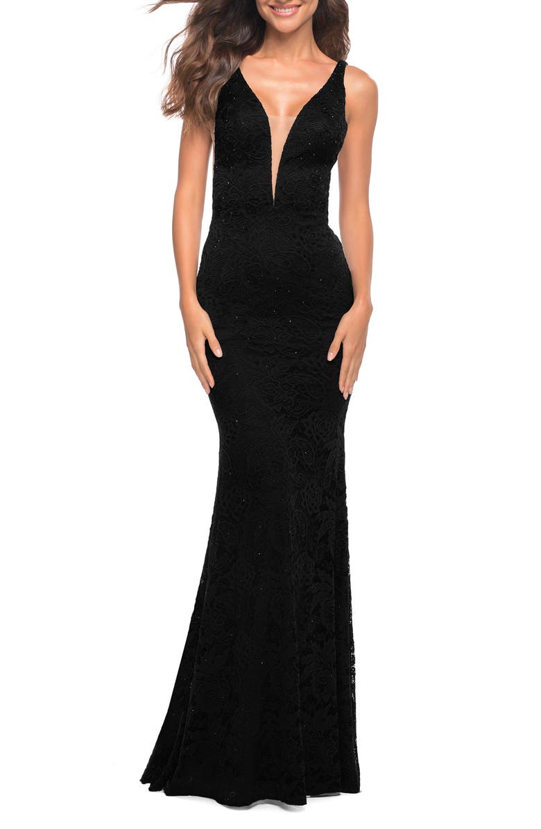 La Femme Illusion Inset Lace Gown, Main, color,