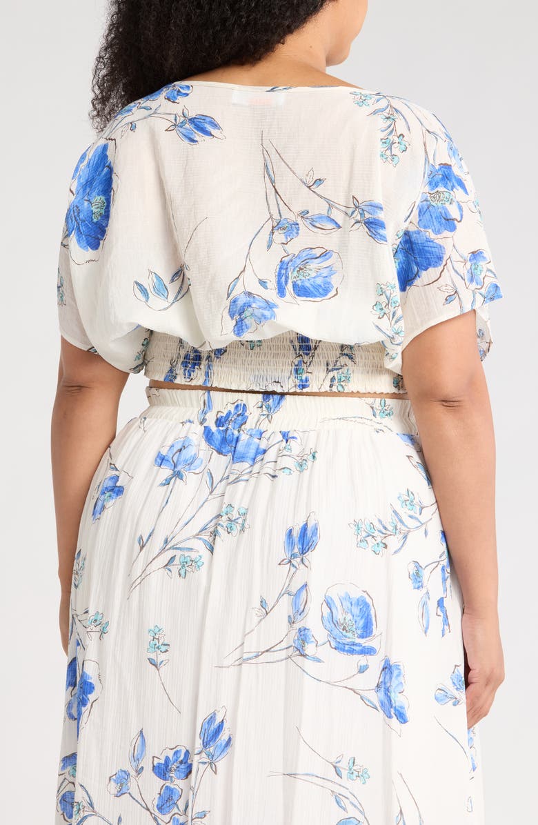 Renee C Floral Smocked Top, Alternate, color, White/ Blue