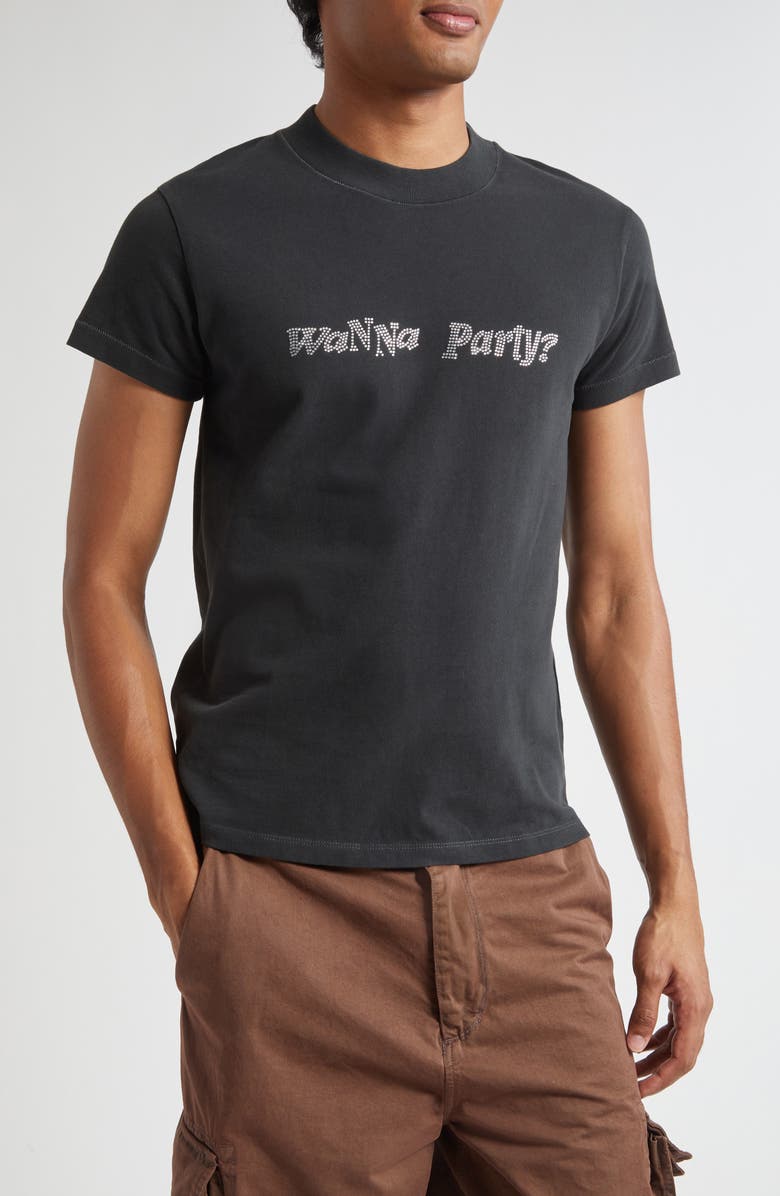 ERL Gender Inclusive Crystal Embellished Wanna Party T-Shirt, Main, color, Black