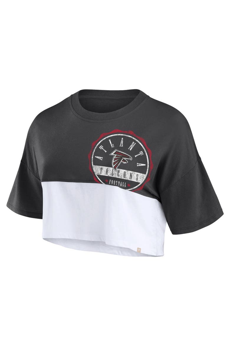Women's Fanatics Branded Black/White Atlanta Falcons Boxy Color Split Cropped T-Shirt, Alternate, color, Black