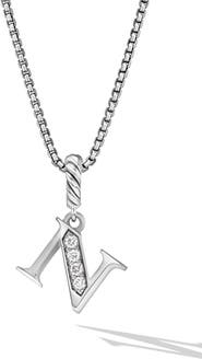 David Yurman Pavé Initial Pendant Necklace in Sterling Silver with Diamond