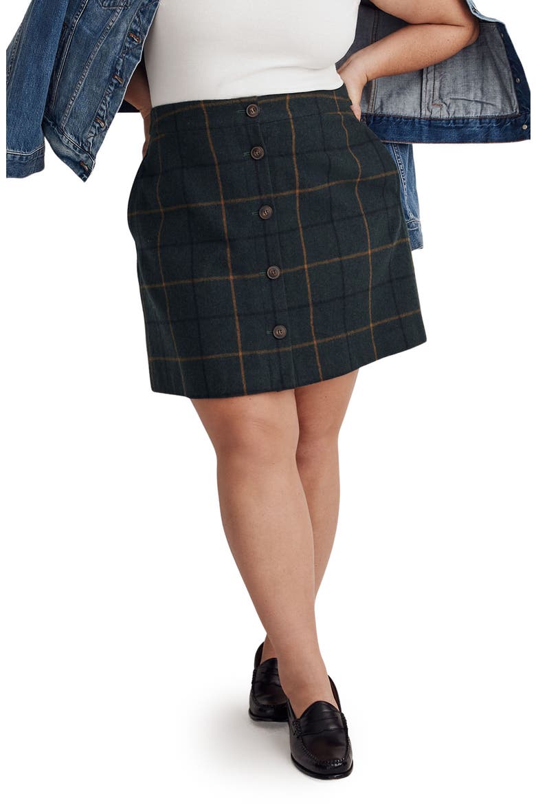 Button Front Wool Blend Miniskirt, Main, color, MELANGE DARK PALM