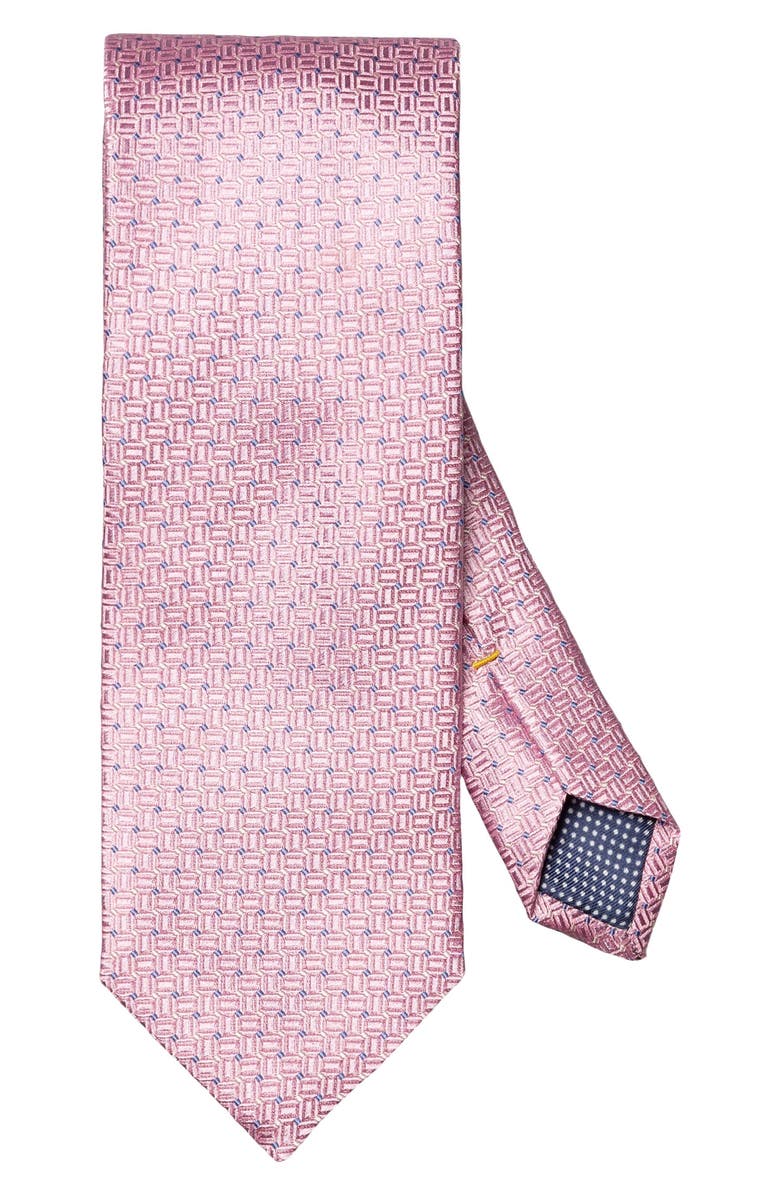 Eton Micro Geometric Silk Tie, Main, color, Medium Pink