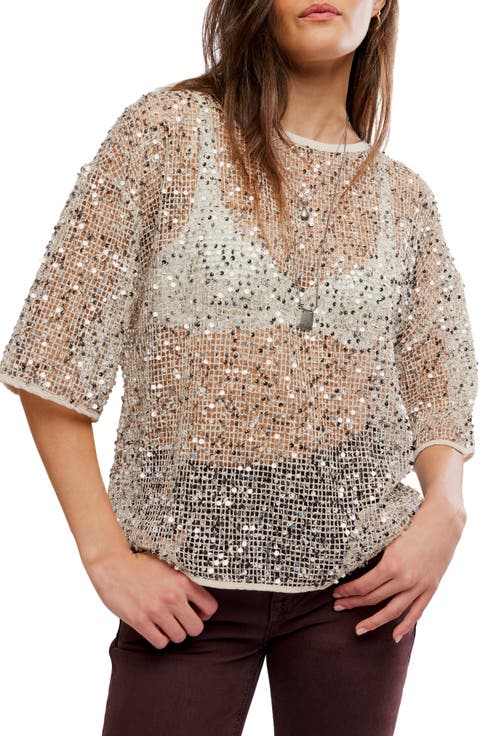 Calypso Sequin Open Knit T-Shirt