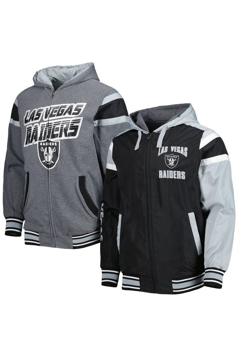 Men's G-III Sports by Carl Banks Black/Gray Las Vegas Raiders Extreme Full Back Reversible Hoodie Full-Zip Jacket, Main, color, Black