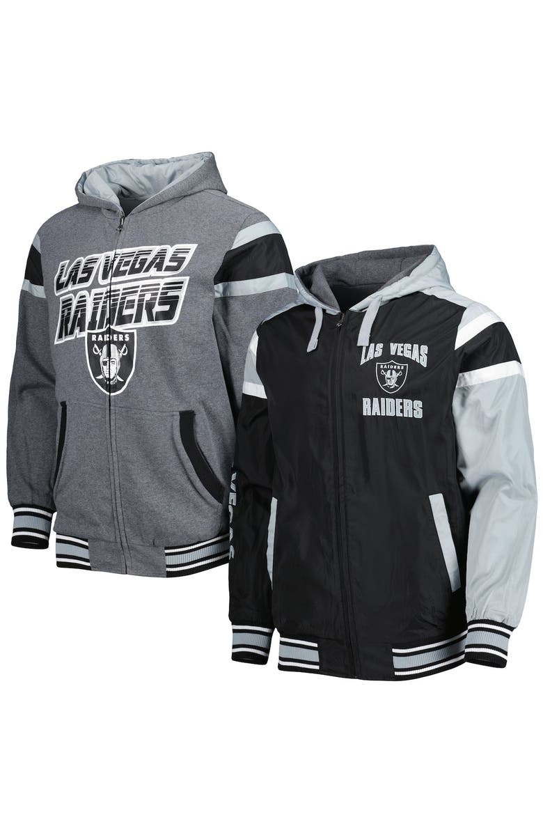 G-III SPORTS BY CARL BANKS Men's G-III Sports by Carl Banks Black/Gray Las Vegas Raiders Extreme Full Back Reversible Hoodie Full-Zip Jacket, Main, color, Black