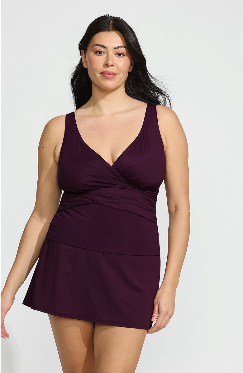 Lands' End Slender Suit Tummy Control Wrap Tankini Swimsuit Top, Main, color, Dark Wine