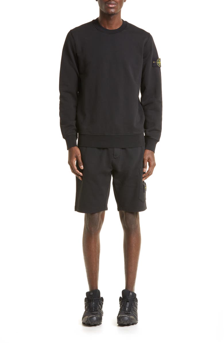 Stone Island Cotton Fleece Cargo Sweat Shorts, Alternate, color, Black