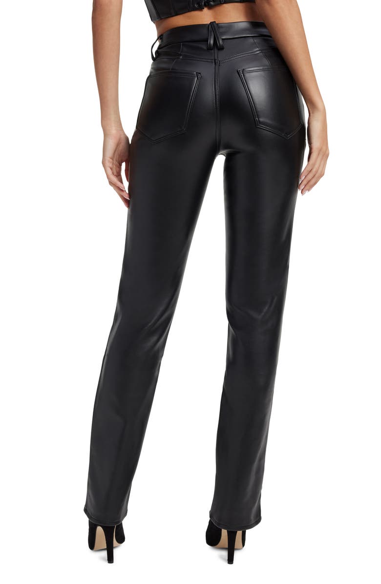 Good American Good Icon Crystal Embellished Faux Leather Straight Leg Pants, Alternate, color, 