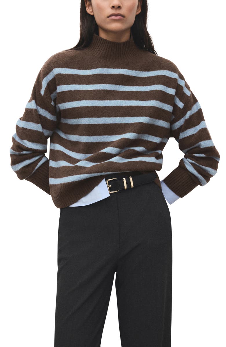 MANGO Oversize Stripe Mock Neck Sweater, Main, color, 
