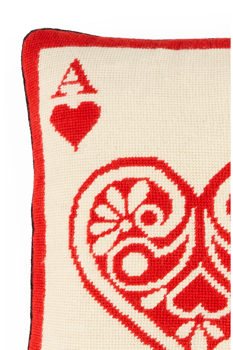 Ace Needlepoint Pillow, Alternate, color, Red / Cream