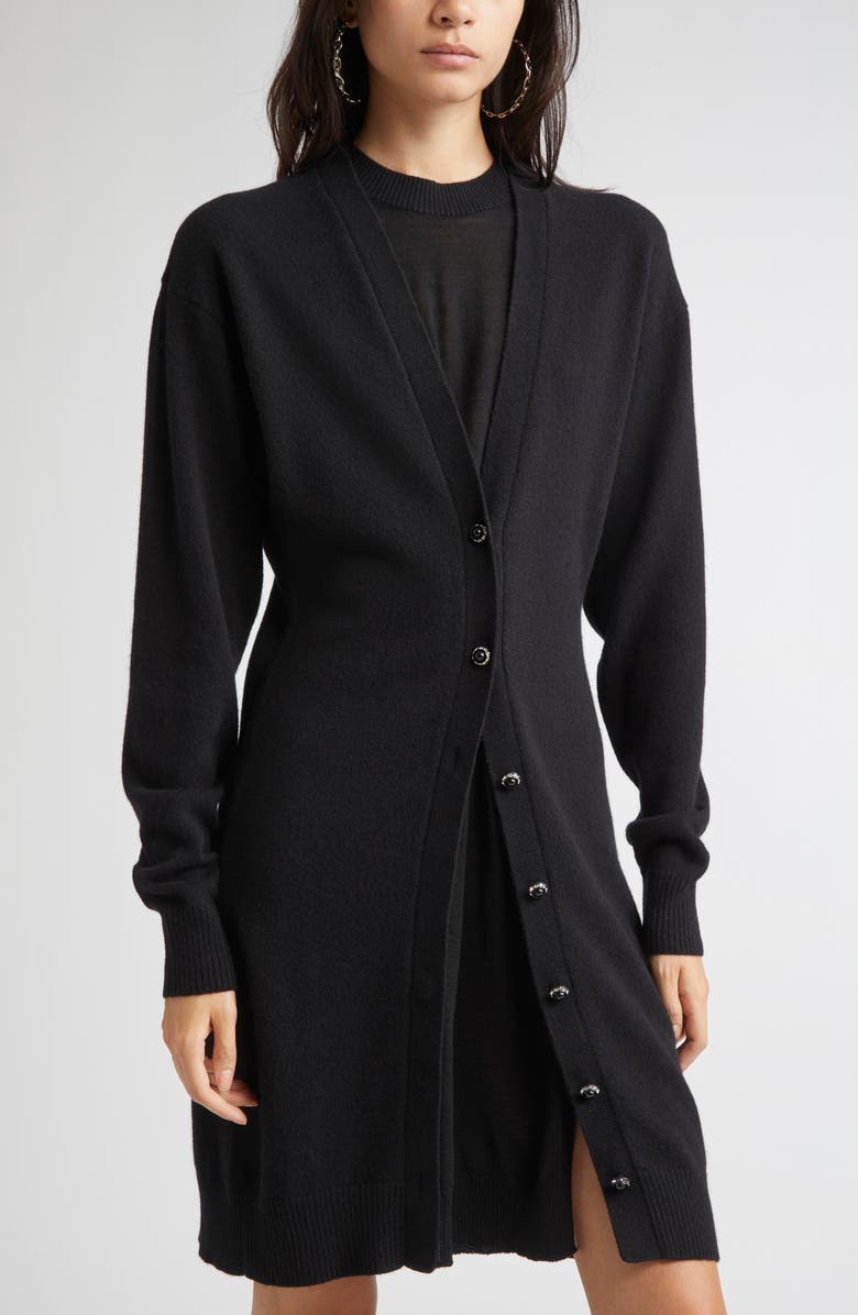 Rabanne Layered Look Wool Blend Sweater Dress, Alternate, color, Black