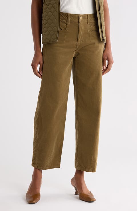 High Waist Barrel Leg Corduroy Pants