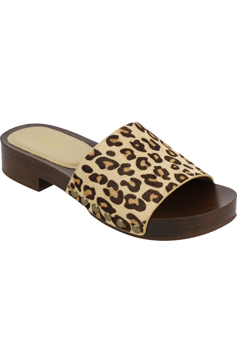 MIA Lanell Genuine Calf Hair Slide Sandal, Main, color, Leopard Print
