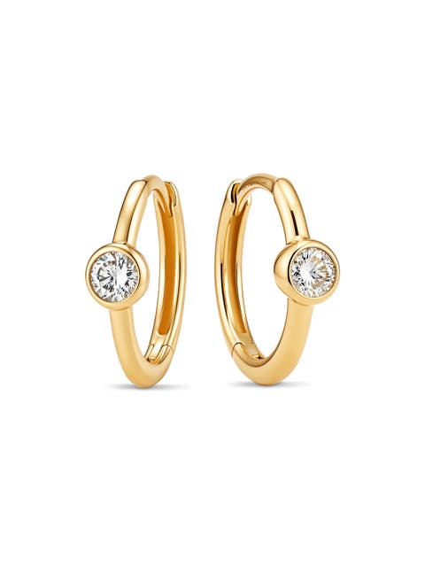 Round Bezel Lab Grown Diamond Hoop Earrings in 14K Gold