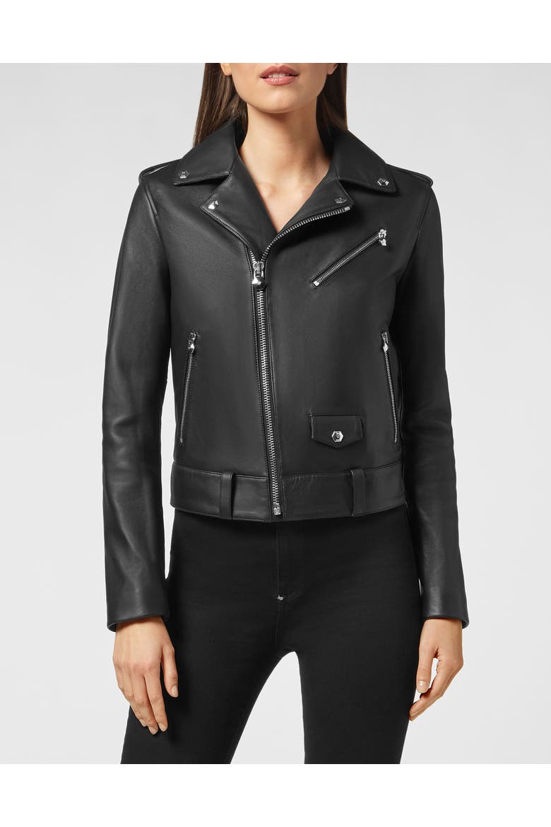 Biker Leather Jacket Women, Main, color, black