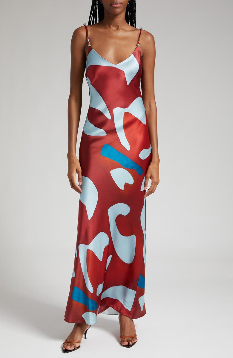 SIR Frankie Abstract Print Silk Satin Slipdress, Main, color,