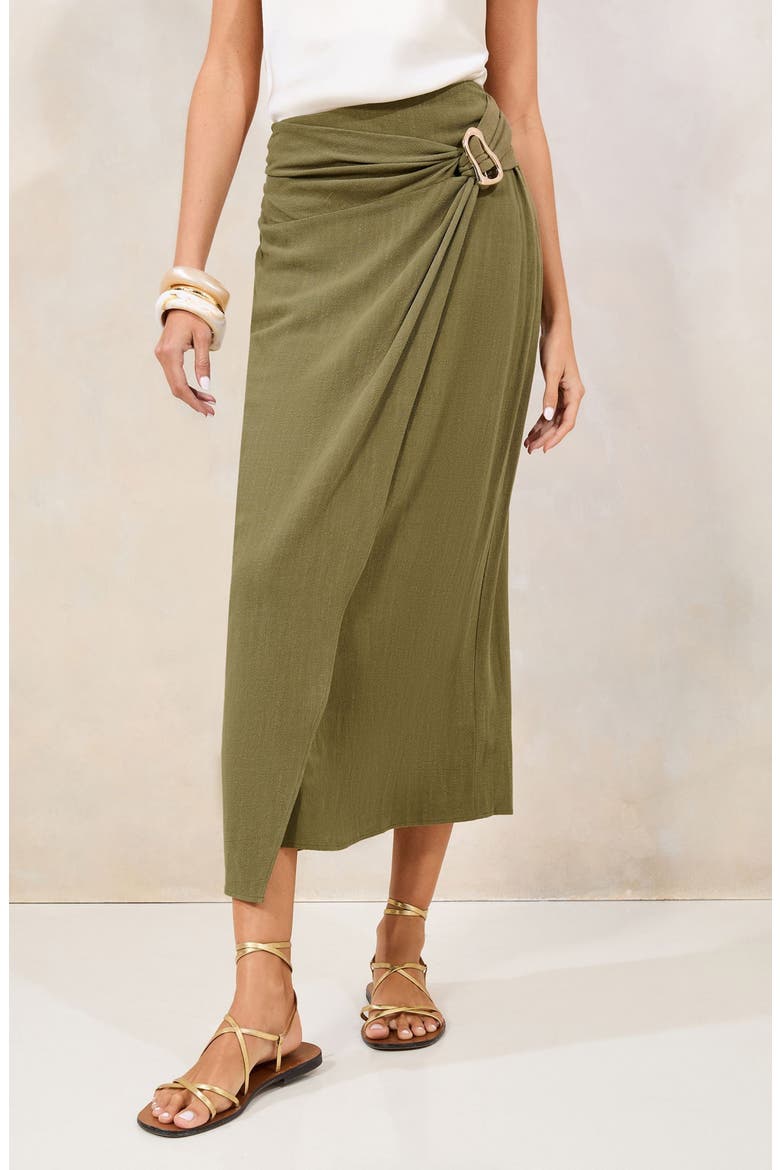Faux Wrap Midi Skirt, Alternate, color, GREEN