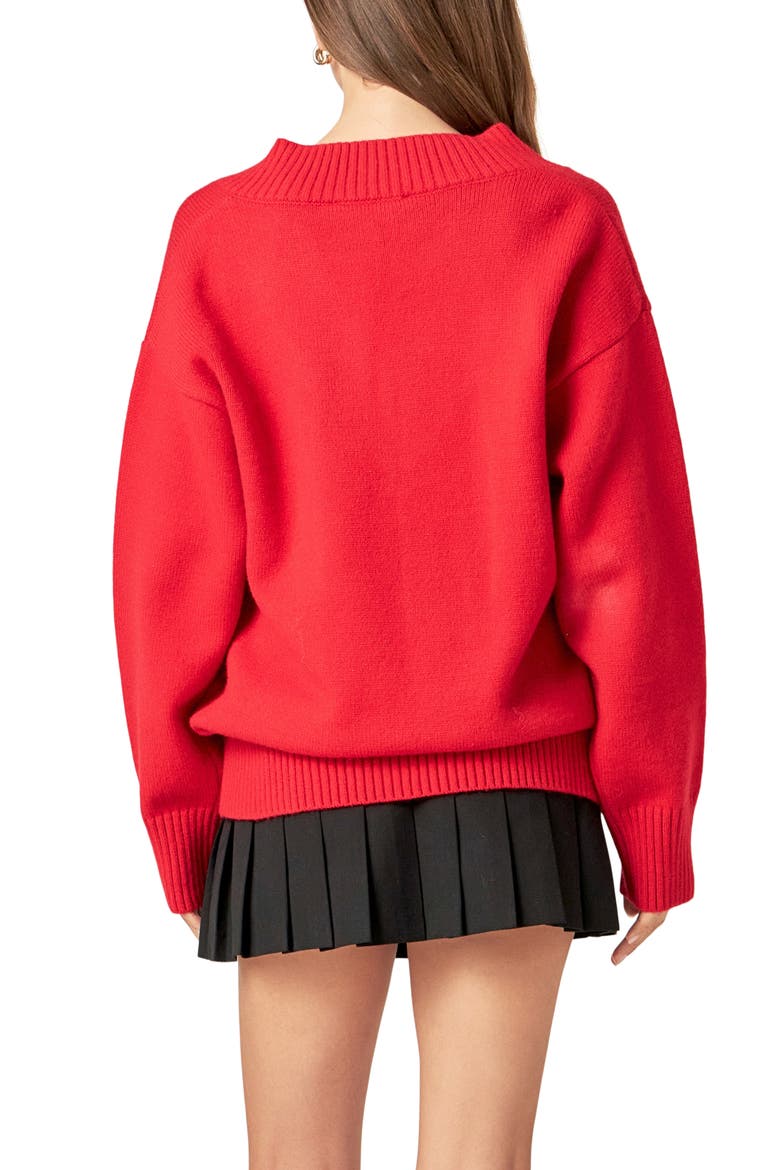 Oversize V-Neck Sweater, Alternate, color, RED