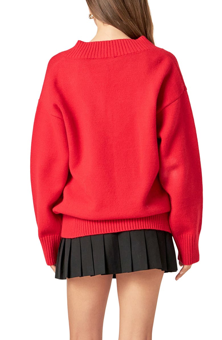 English Factory Oversize V-Neck Sweater, Alternate, color, Red