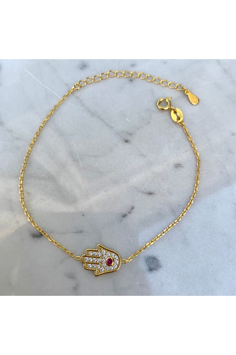 pave Hamsa Hand Bracelet, Alternate, color, red