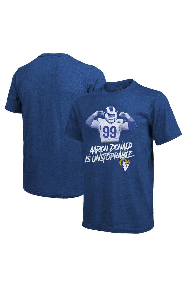 Men's Majestic Threads Aaron Donald Royal Los Angeles Rams Tri-Blend Player Graphic T-Shirt, Main, color, Royal