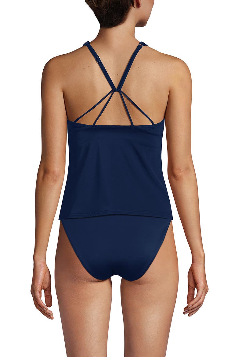 DDD-Cup Chlorine Resistant Tugless High Neck Strappy Back Tankini Swimsuit Top, Alternate, color, Deep Sea Navy