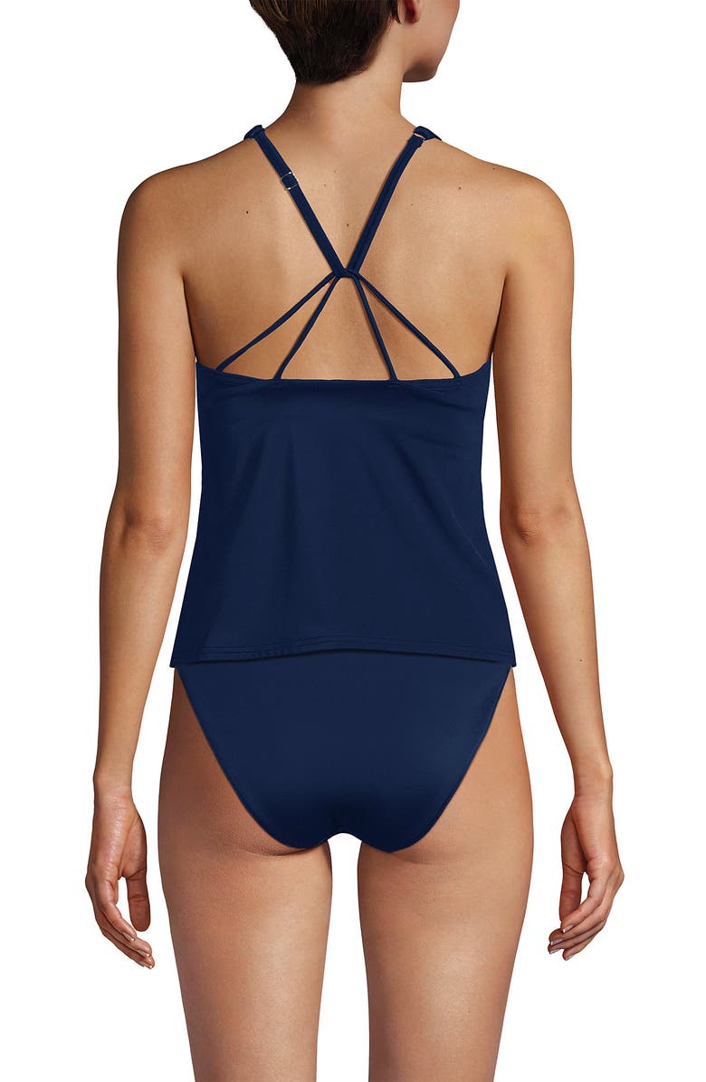 Lands' End D-Cup Tugless High Neck Strappy Back Tankini Swimsuit Top, Alternate, color, Deep Sea Navy