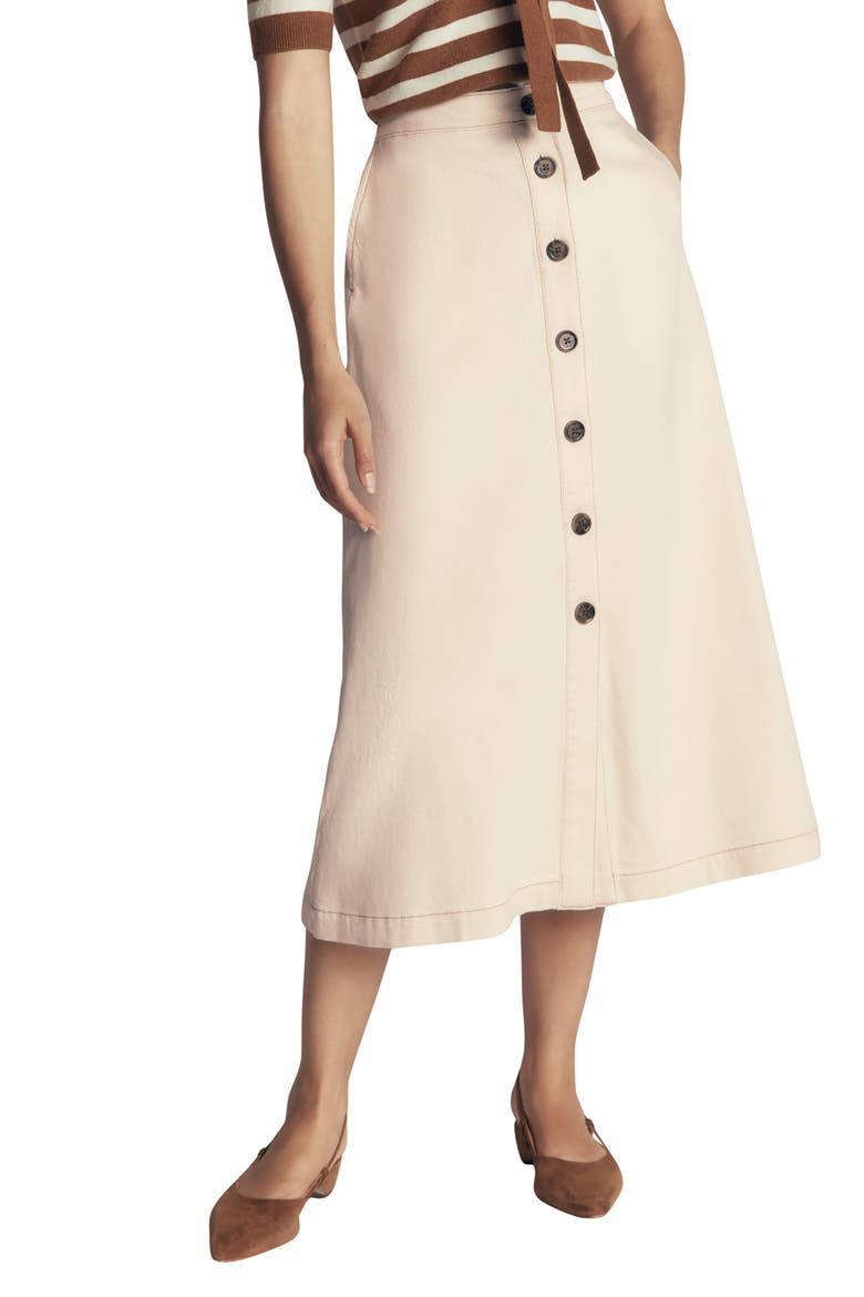 Button Front Denim Midi Skirt, Main, color, ECRU