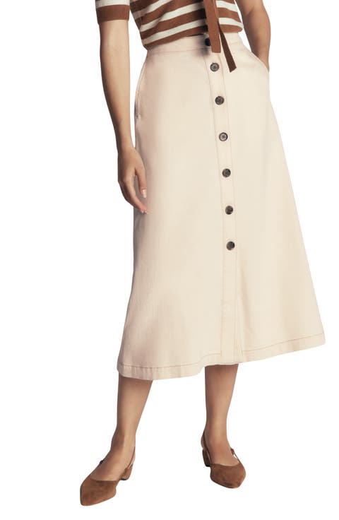 Button Front Denim Midi Skirt